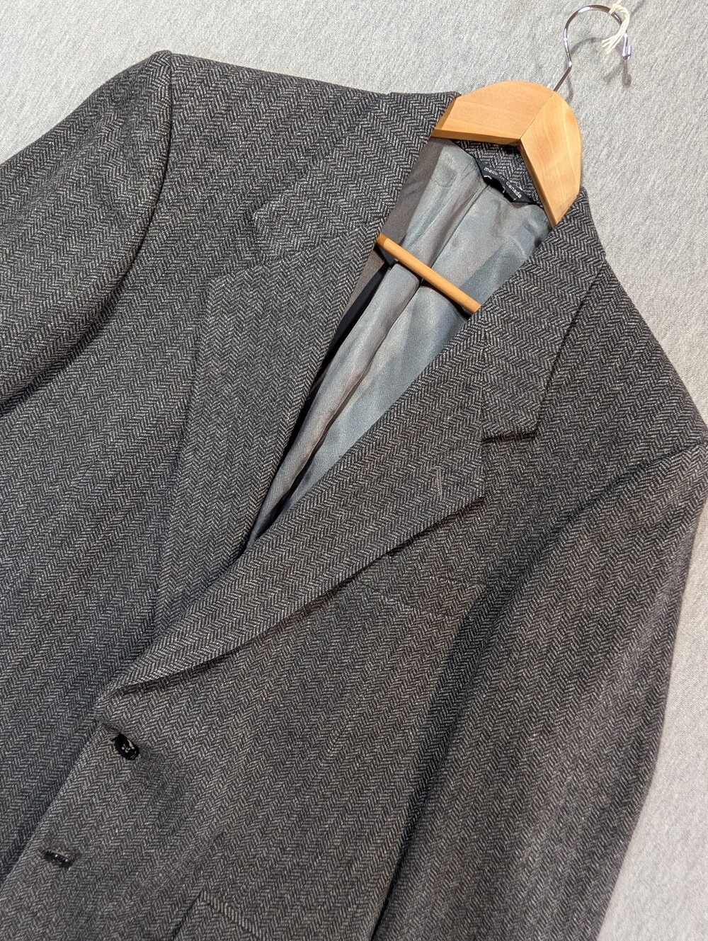 Vintage Charter Club Wool Blend Herringbone Blazer Men's 42 Tall Grey Sport Coat